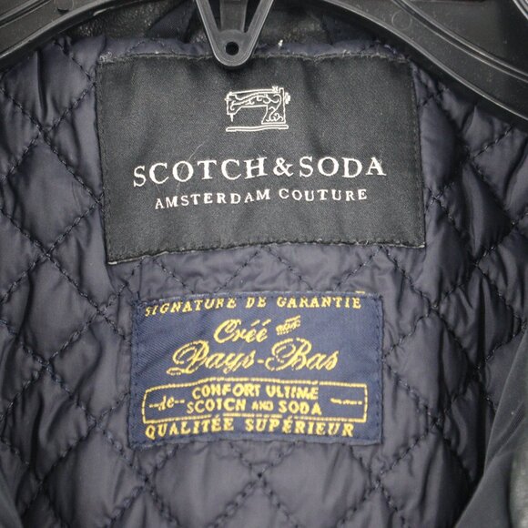 Scotch soda bomber jacket men's medium blue leather collar utility pockets zip - Picture 3 of 16